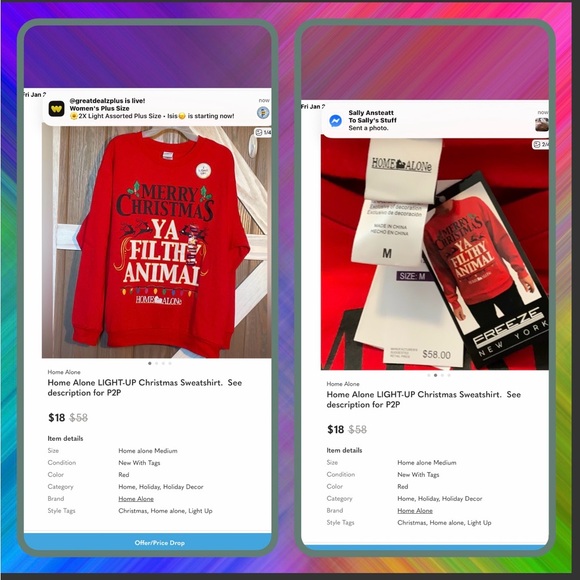 Home Alone LIGHT-UP Christmas Sweatshirt.  See description for P2P - Picture 5 of 5